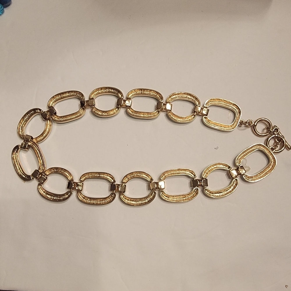 Light Blue Painted Enamel and Goldtone Large Link Choker - Picture 2 of 3